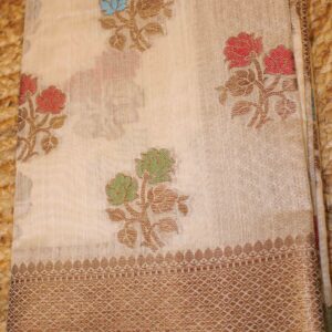 Alternative view of Floral Meenakari Motifs with Antique Zari Border Pure Tussar Saree
