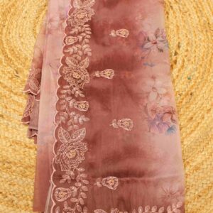 Organza Floral Printed & Thread Work Designer Saree