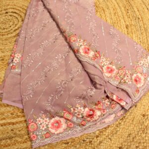 Embroidery Border wirth Diagonal Thread Work Designer Saree