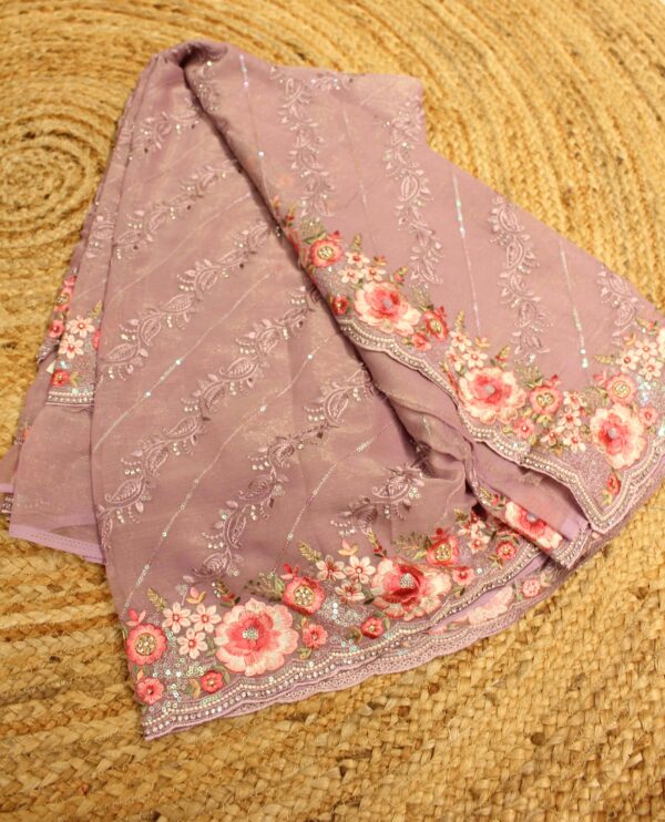 Embroidery Border wirth Diagonal Thread Work Designer Saree