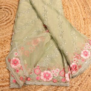 Alternative view of Embroidery Border wirth Diagonal Thread Work Designer Saree