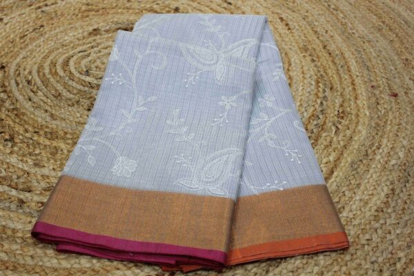 Floral Embroidery Kota Checks  Saree - Image 2