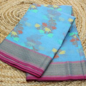 Floral Motifs Kota Checks Cotton Saree