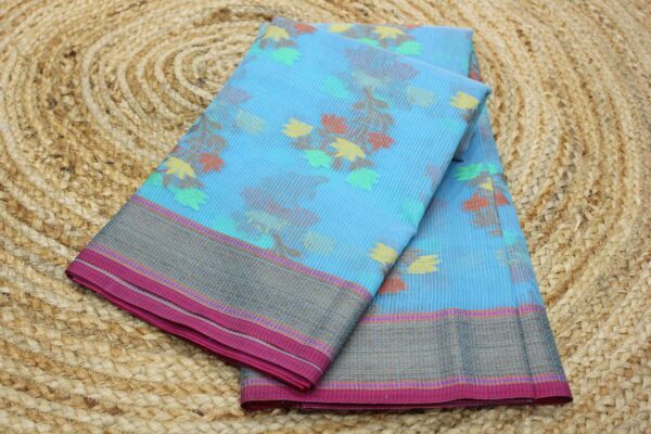 Floral Motifs Kota Checks Cotton Saree