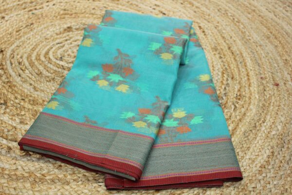 Floral Motifs Kota Checks Cotton Saree - Image 2