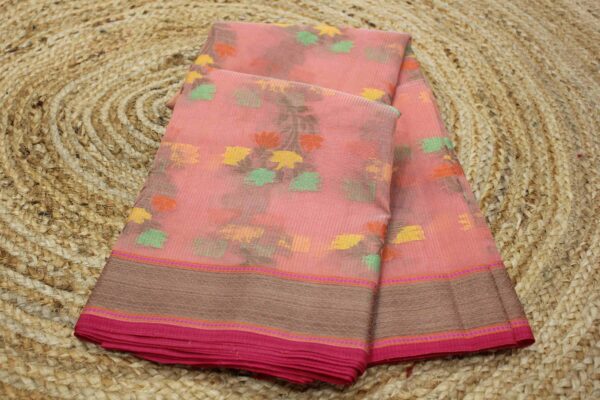 Floral Motifs Kota Checks Cotton Saree - Image 3