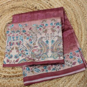 Pink Kalamkari Print with Aari work Saree