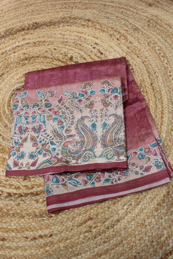 Pink Kalamkari Print with Aari work Saree
