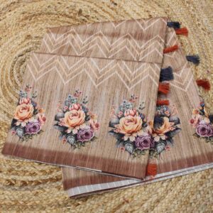 Printed Leheriya & Floral Border Semi Tussar Saree