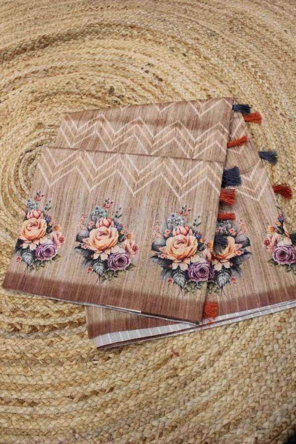 Printed Leheriya & Floral Border Semi Tussar Saree