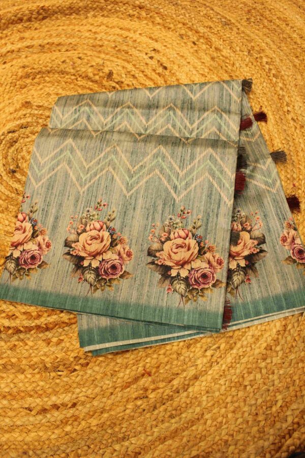 Printed Leheriya & Floral Border Semi Tussar Saree - Image 3