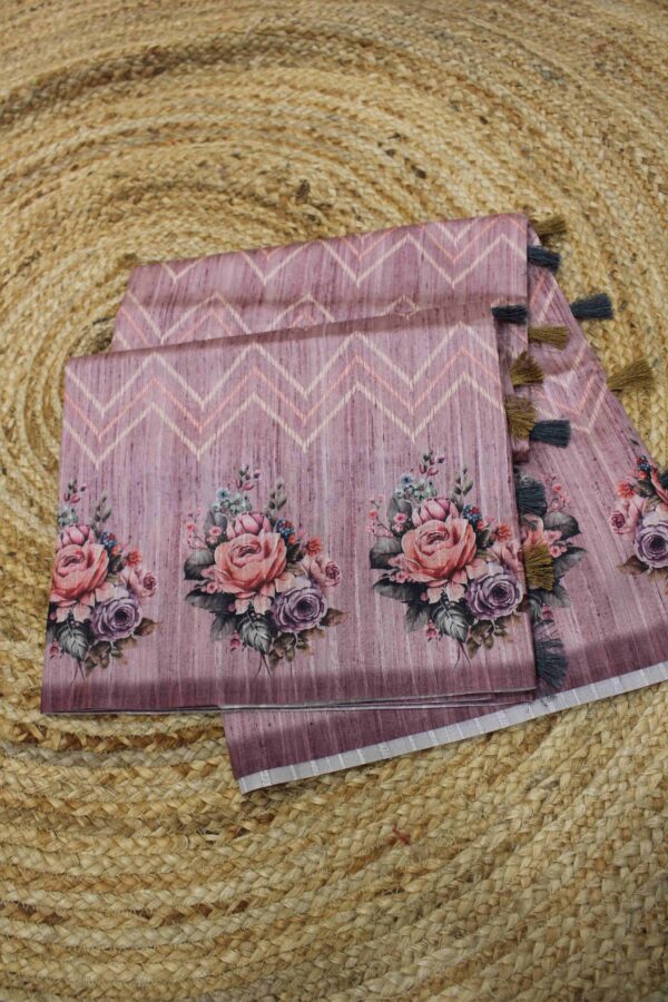 Printed Leheriya & Floral Border Semi Tussar Saree - Image 4