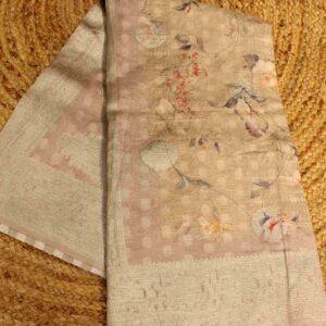 Floral Print with Silver Zari Buttas Crush Organza Saree