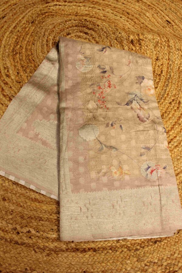 Floral Print with Silver Zari Buttas Crush Organza Saree