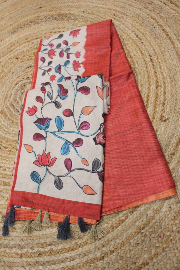 Ombre Floral Print with Horizontal Zari Stripes Saree - Image 2