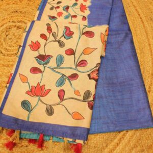 Ombre Floral Print with Horizontal Zari Stripes Saree