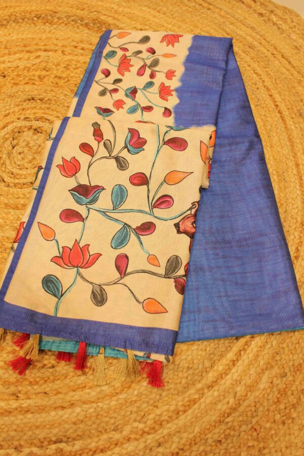 Ombre Floral Print with Horizontal Zari Stripes Saree