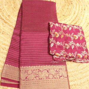Alternative view of Zari Horizontal Stripes Crepe Saree