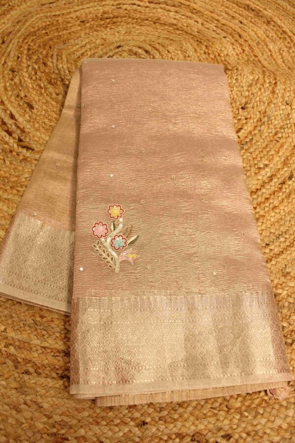 Sequence Hand work Crush Tissue Saree - Image 2