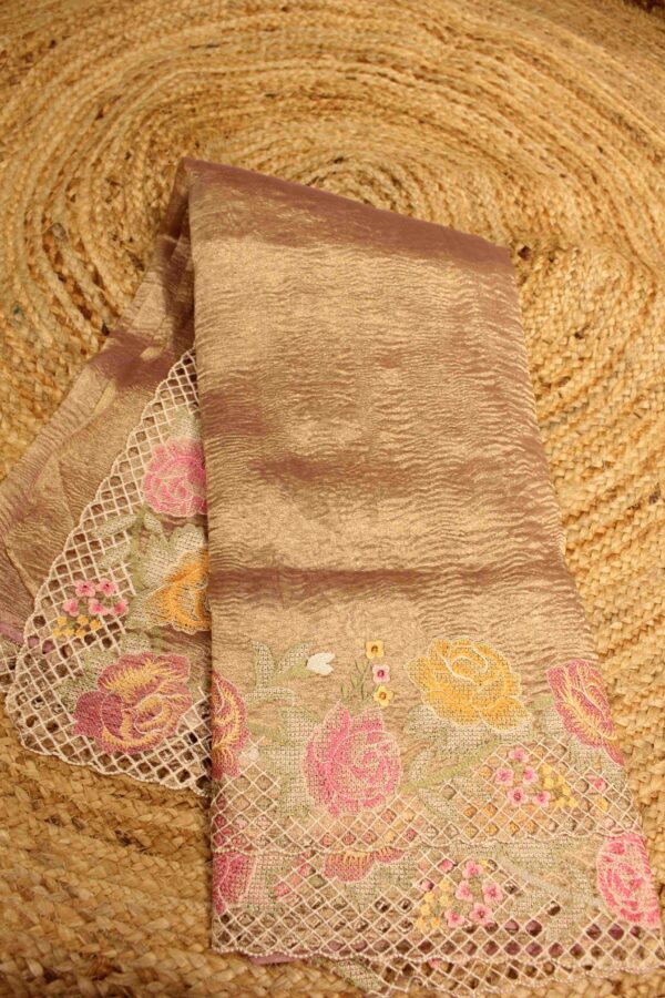 Floral Cross Stich with cut work Crush Tissue Saree