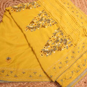 Hand Embroidery & Kantha work with Sequence Satin Crepe Saree