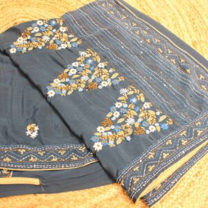 Alternative view of Hand Embroidery & Kantha work with Sequence Satin Crepe Saree
