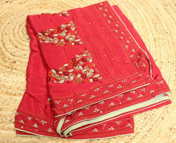 Hand Embroidery & Kantha work with Sequence Satin Crepe Saree - Image 4