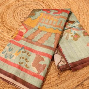 Multicolour Geometrical Print Tussar Saree