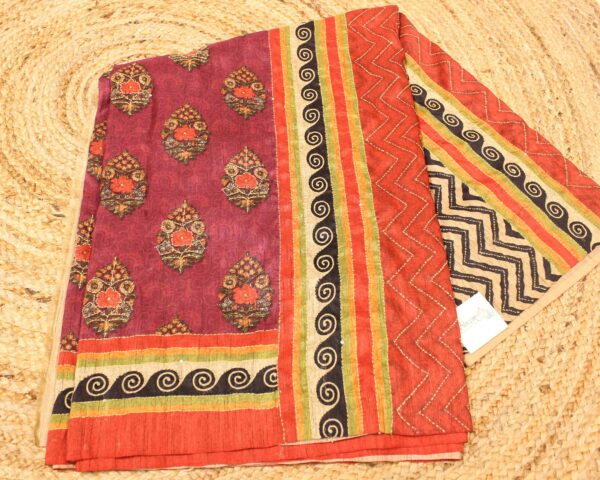 Digital Print with Kantha work Sequence Tussar Saree - Image 2