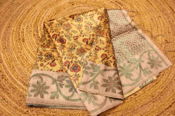 Printed Jaal & Self Embossed Tussar Saree - Image 2