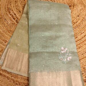 Pearl Floral Motifs Crushed Tissue Saree