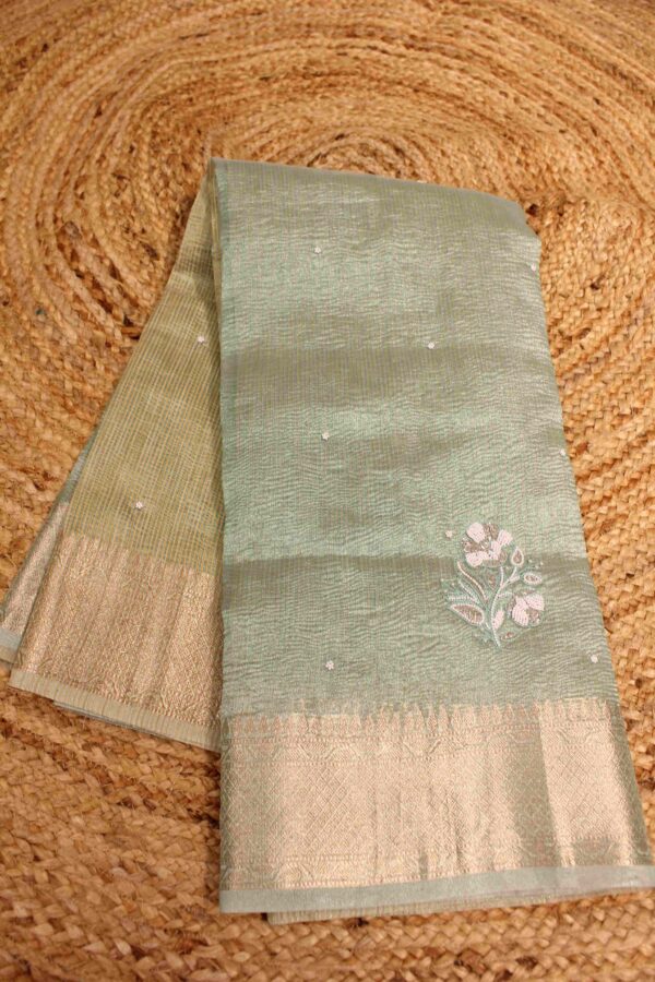 Pearl Floral Motifs Crushed Tissue Saree