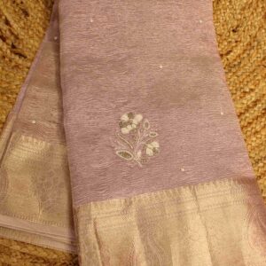 Alternative view of Pearl Floral Motifs Crushed Tissue Saree