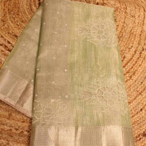Mirror & Floral cut work Tissue Saree