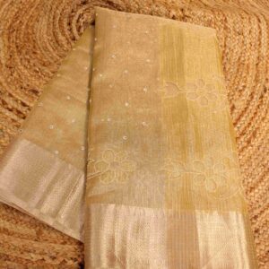 Alternative view of Mirror & Floral cut work Tissue Saree
