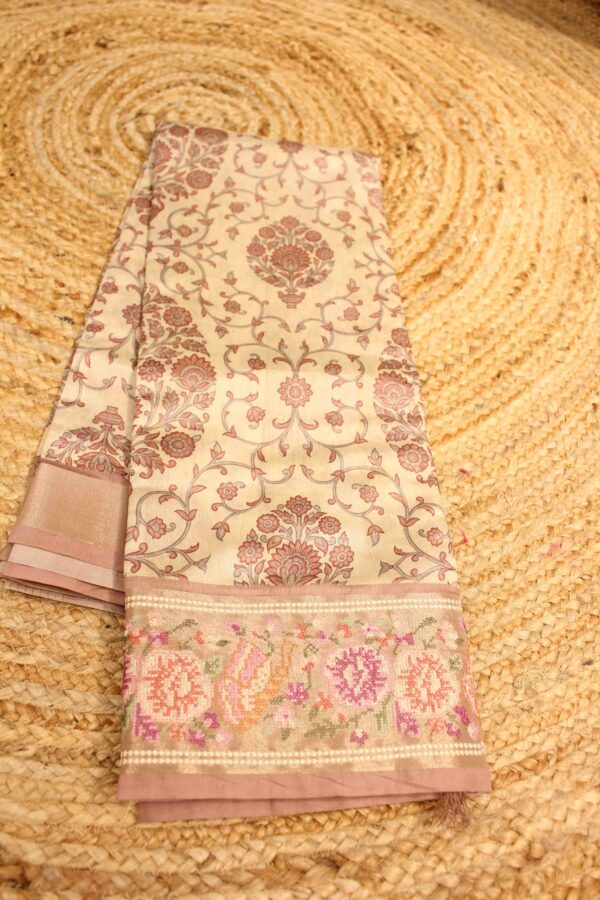 Printed Jaal with Cross Stich Border Saree