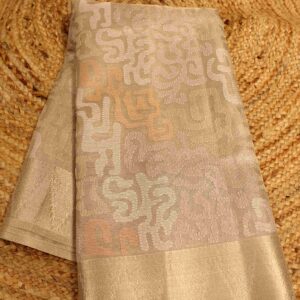 Gold & Multicolour Thread work Tissue Saree