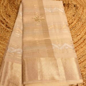 Beige Hirizontal Leheriya Tissue Saree