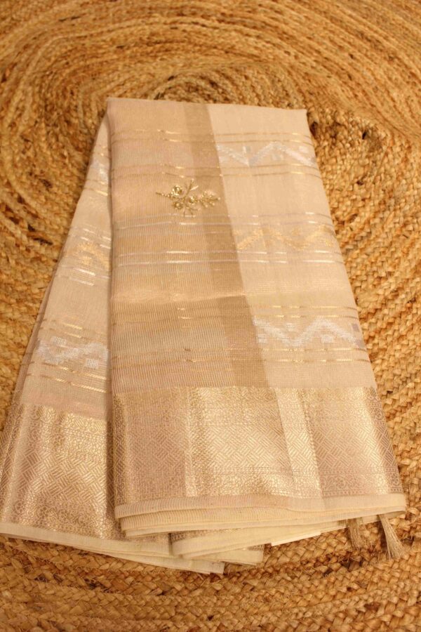 Beige Hirizontal Leheriya Tissue Saree