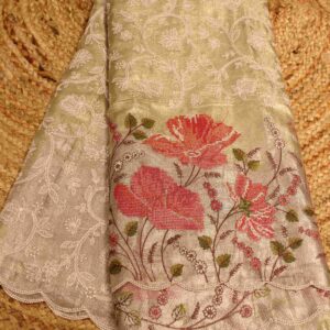 Golden Chikankari & Cross Stich Tissue Saree