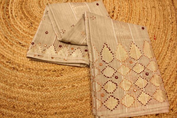 French Knot & Mirror work Tussar Saree
