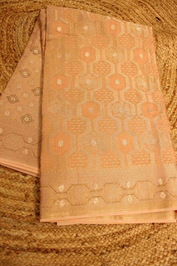 Geometrical Zari weaving with Zircon work Saree