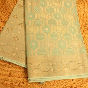 Alternative view of Geometrical Zari weaving with Zircon work Saree