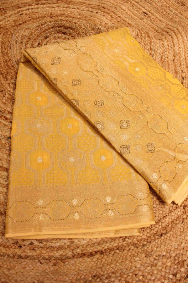 Geometrical Zari weaving with Zircon work Saree - Image 4