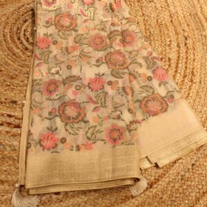 Golden Jaal with Meenakari Tissue Saree