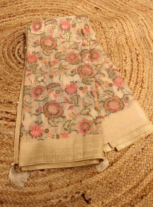 Golden Jaal with Meenakari Tissue Saree