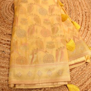 Vertical Leheriya Floral Motifs Tissue Saree