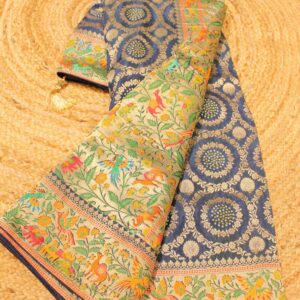 Peacock Blue Zari Woven Jaal Banaras Saree