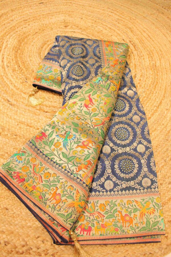 Peacock Blue Zari Woven Jaal Banaras Saree