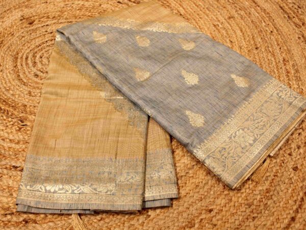 Gold Zari Woven Buttas Tussar Saree - Image 2